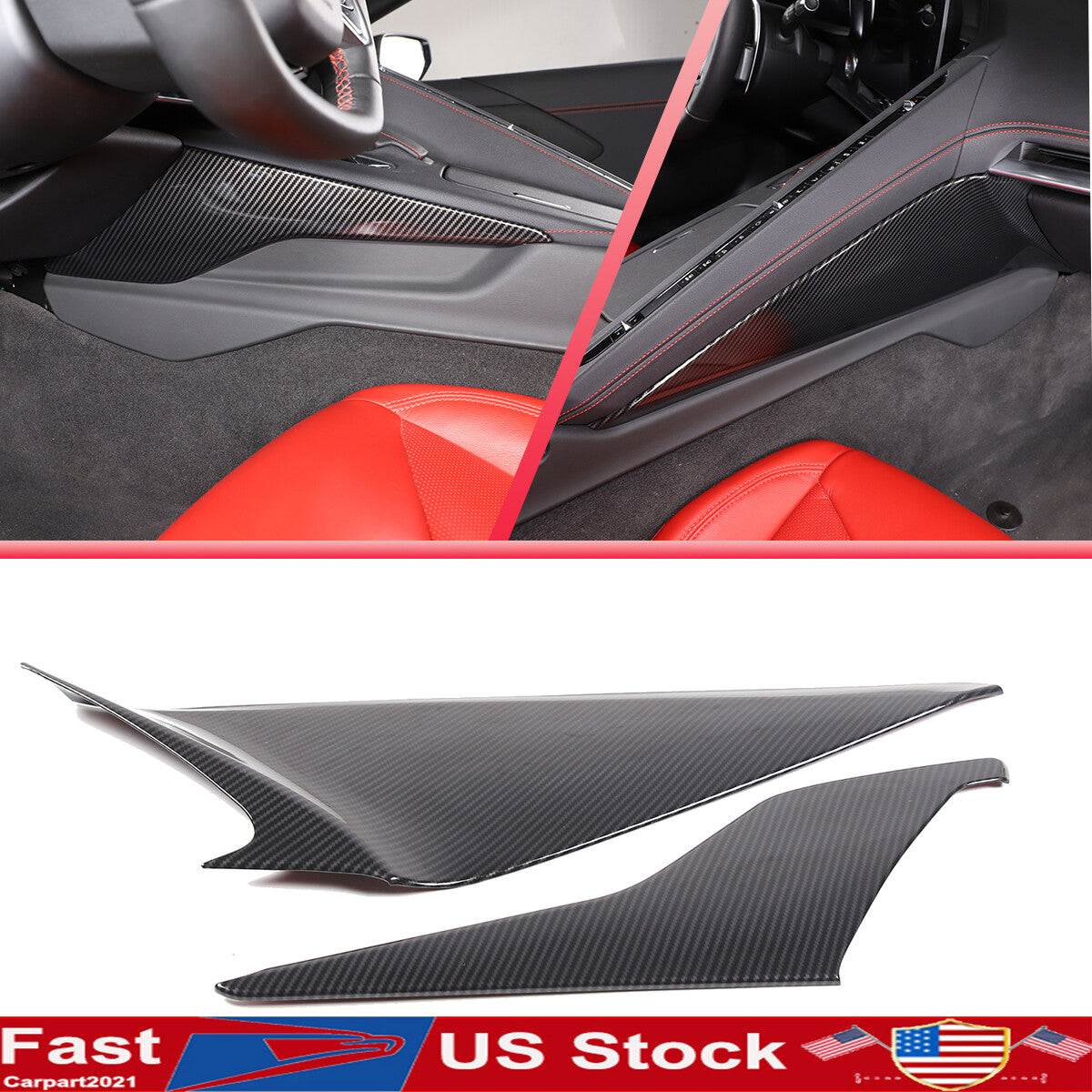 Carbon fiber ABS Console Gear Shift Side Trim Cover For Corvette C8 2020-2025 US 1