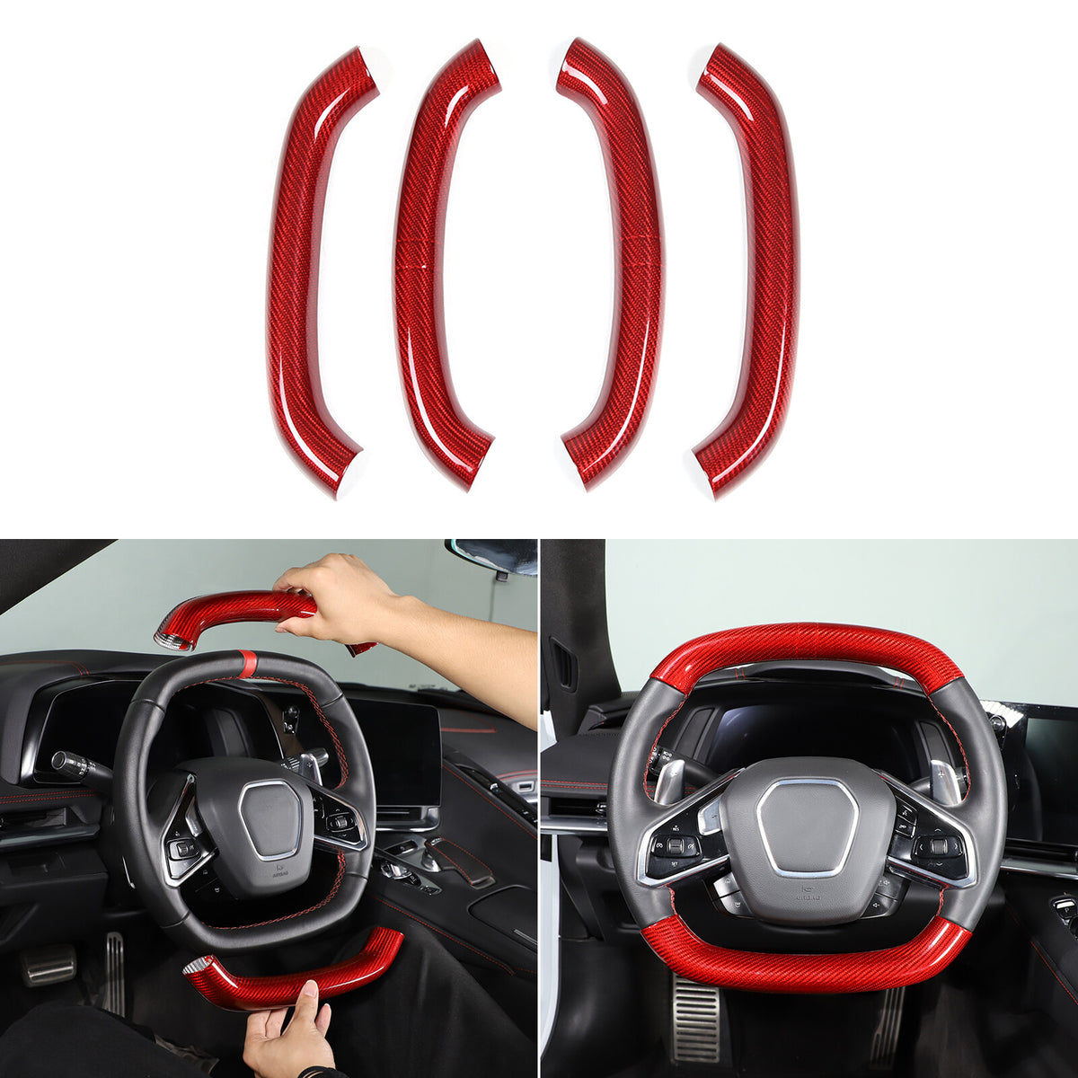 Red Real Carbon Fiber Steering Wheel Top Handle Cover For C8 Corvette 20-26 US 16