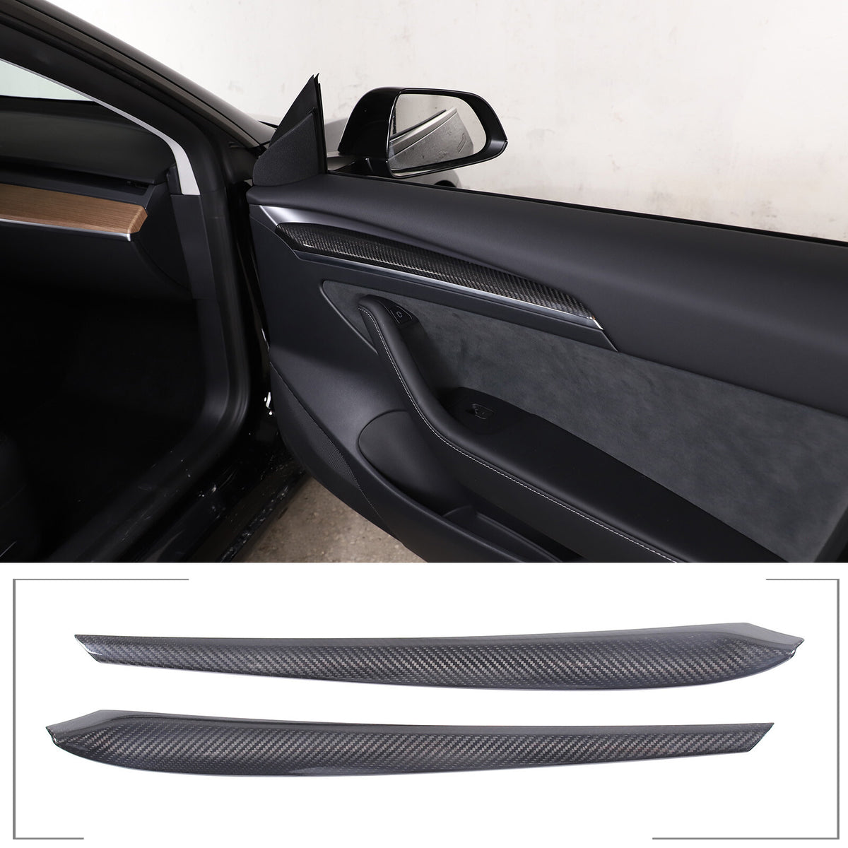 Real Carbon fiber inner door Armrest panel Trim Cover For Tesla Model 3 Y 21-22 3