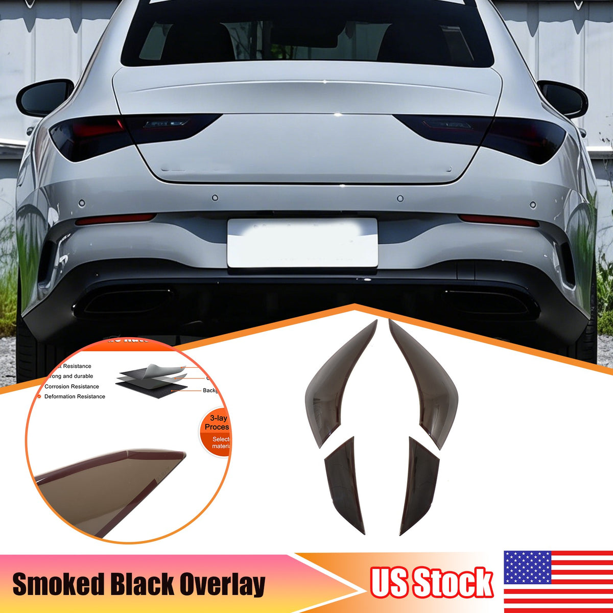 Smoked Black ABS Tail Light Smoked Cover Trim For Benz CLA C118 2020-2025 US 1