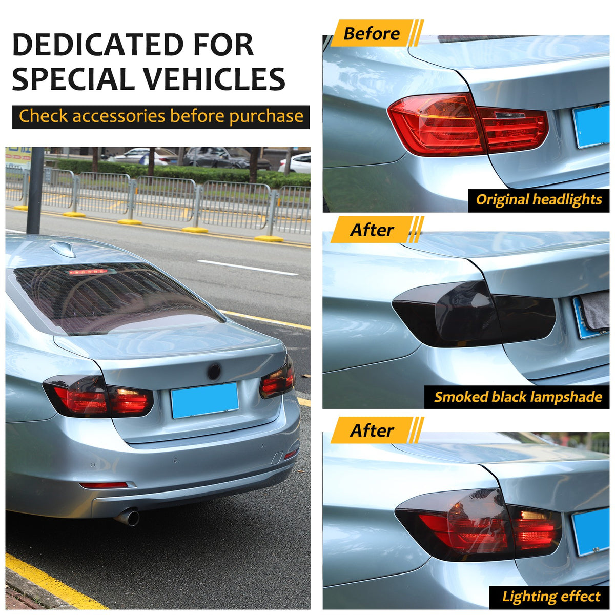 Smoked Black Rear Tail Light Cover Trim For BMW 3 Series F30 F35 /BMW M3 F80 24