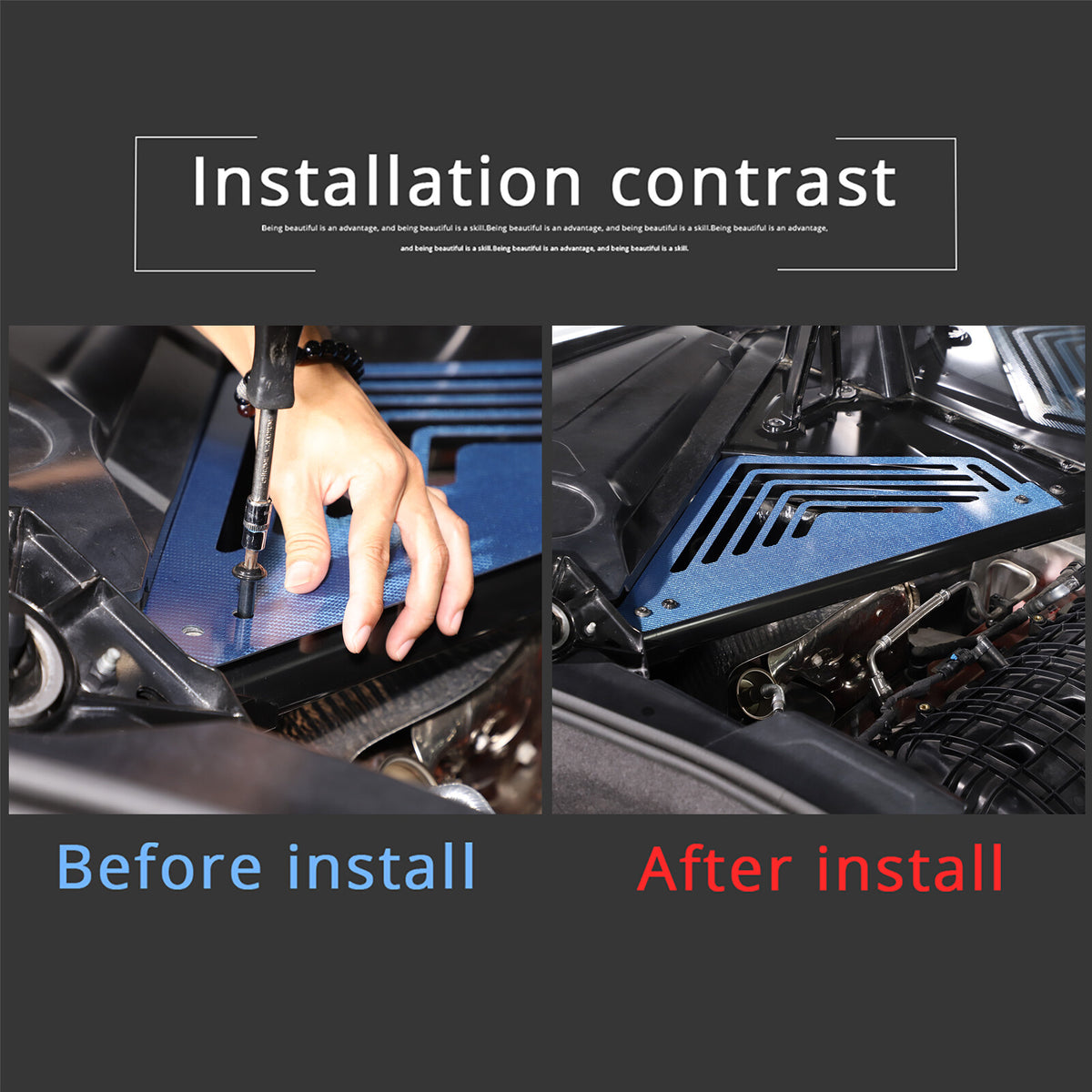 Blue Real Carbon fiber Engine Bay Side Panel Cover Overlay For Corvette C8 Coupe 10