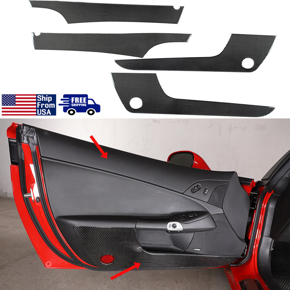 Carbon Fiber Door Upper & Bottom Anti Kick Panel Trim Sticker For Corvette C6 1
