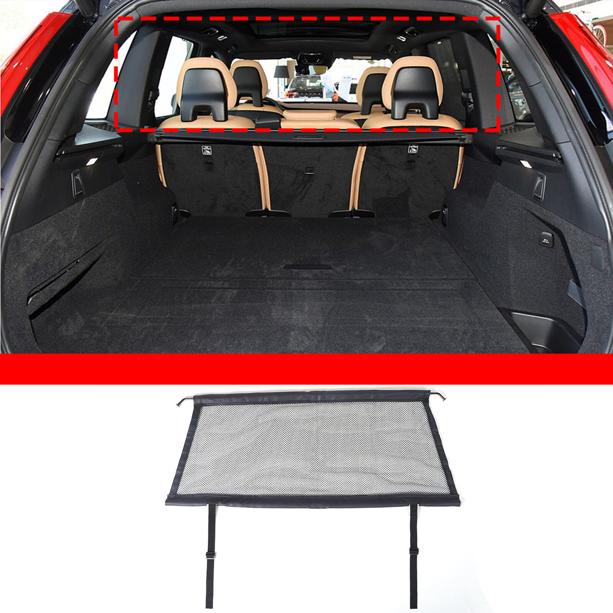 Black Cargo Back Seat Trunk Isolation Net Pet Barrier For Volvo XC60 2018+ 2
