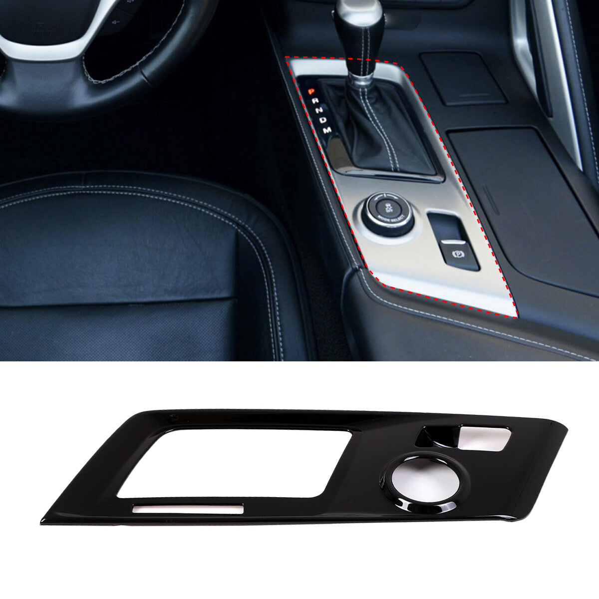 2pcs Glossy Black ABS Interior Gear Shift Panel Cover For Corvette C7 2014-2019 3