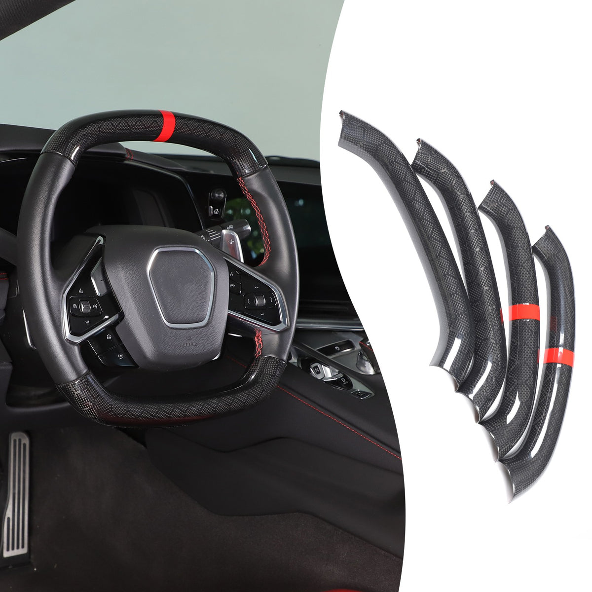 Red Top Honeycomb Carbon Fiber Steering Wheel Trim Cover For Corvette C8 2020+ 10