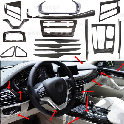 17PCS Real Dry Carbon Fiber Interior Trim Decor Cover For BMW X5 F15 2014-2018 40