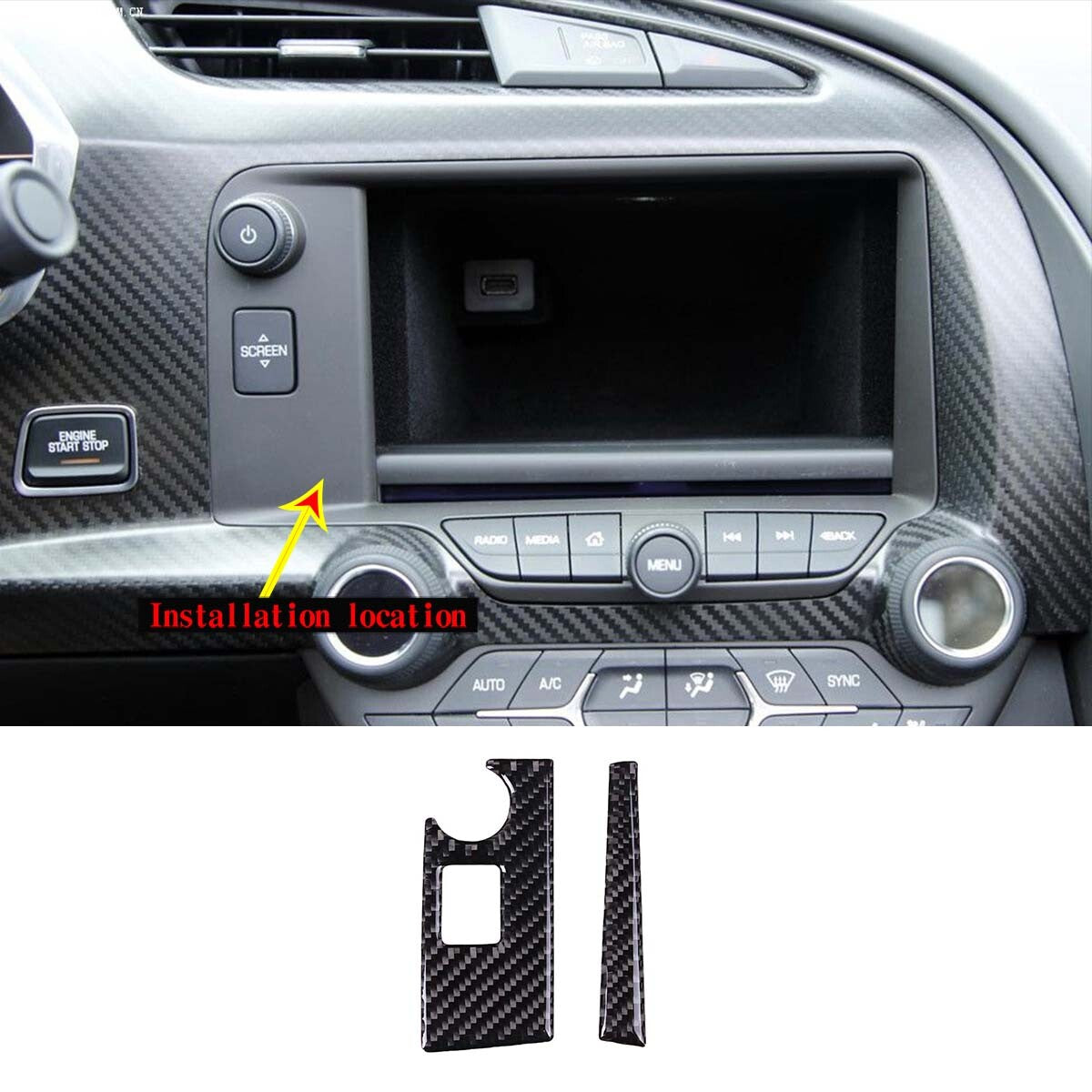 10pcs Carbon Fiber Interior Set Cover Trim For Corvette C7 14-19 4