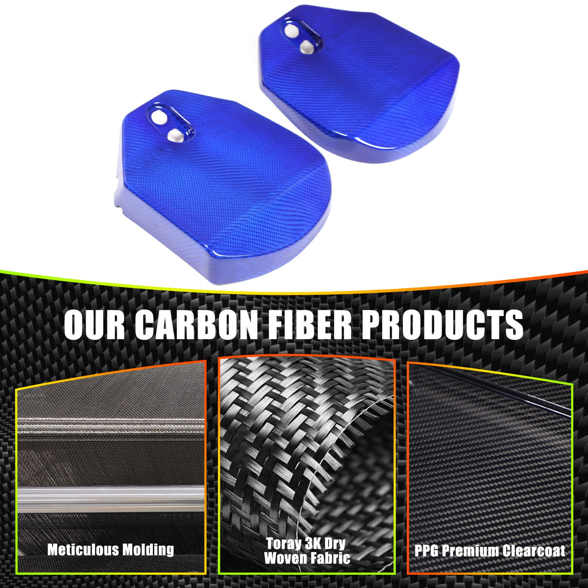 Blue Real Carbon Fiber Rear Strut Shock Tower Cover Mag Ride For Corvette C8 20+ 5