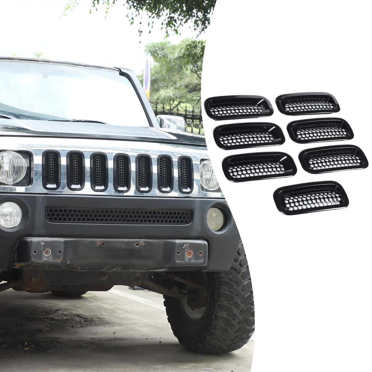 Black ABS Grille Insert Guard Insect Screen For Hummer H3 2005-2009 19