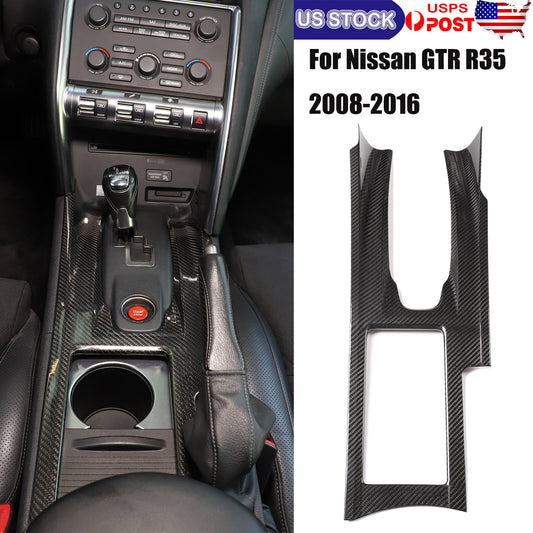 Real Carbon Fiber Center Gear Panel Cover Trim Fit For Nissan GTR R35 2008-16 1