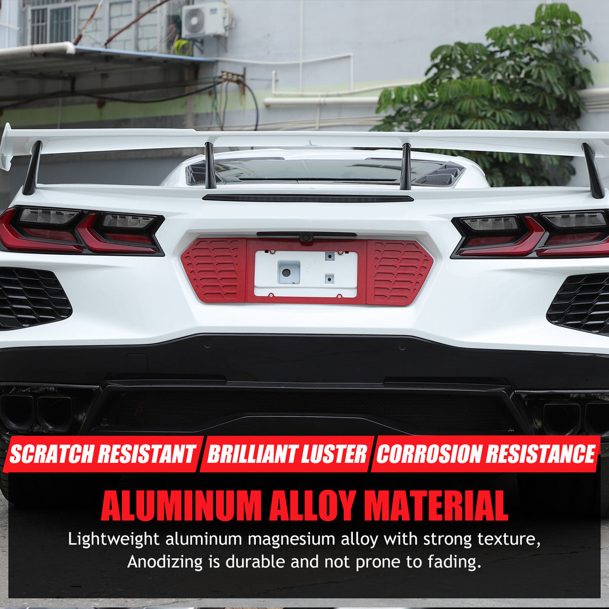 Red Aluminum Alloy Rear License Plate Filler Panel Trim for Corvette C8 2020+ 20