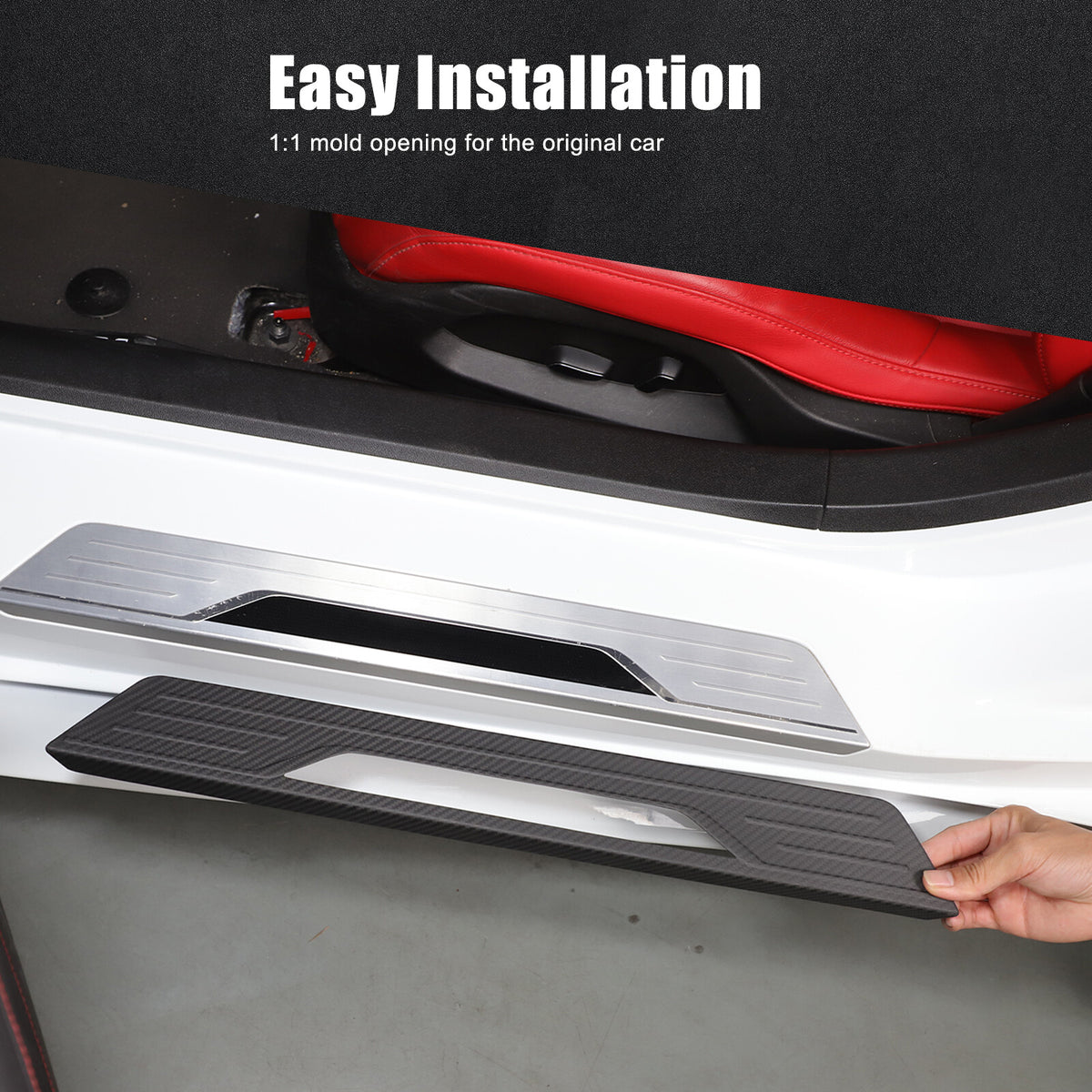 Matte Real Carbon Fiber Scuff Plate Door Sill Cover Protector For Corvette C8 17