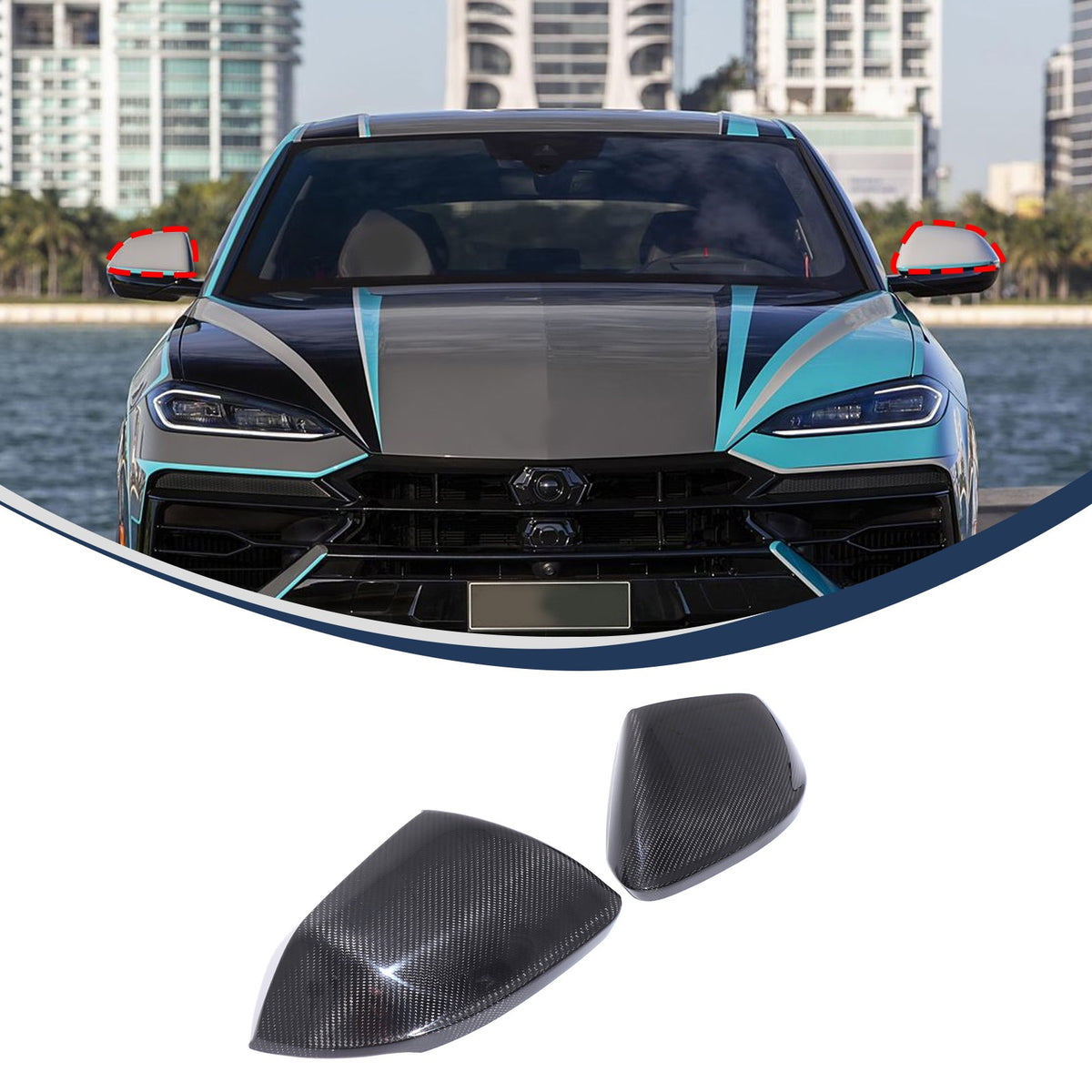Real Carbon Fiber Exterior Side Mirror Trim W Light For Lamborghini URUS 2018-24 13