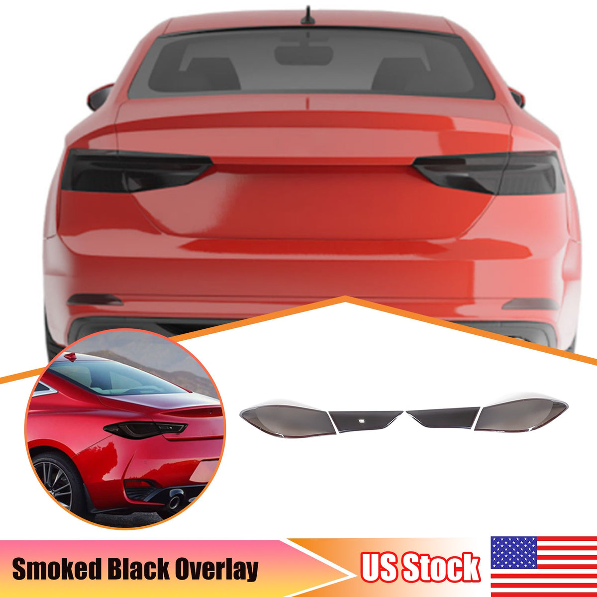Smoked Black Rear Tail Light Guard Cover Trim Bezel For Infiniti Q60 2016+ US 1
