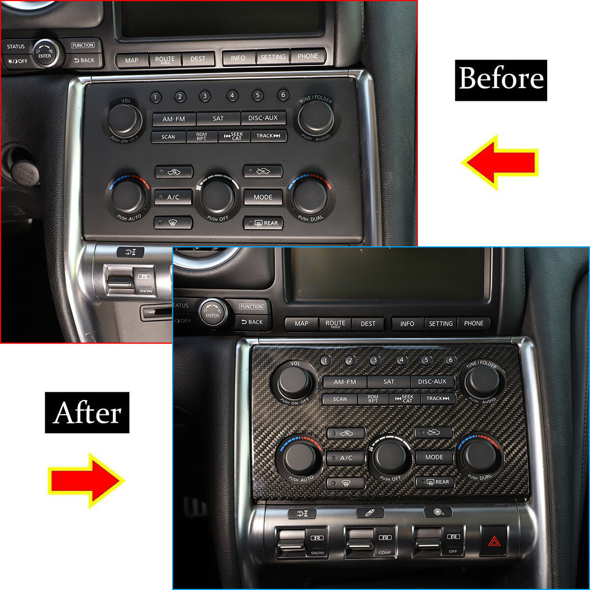 Real Carbon Fiber Central Control Volume Panel Trim for Nissan GTR R35 08-16 2