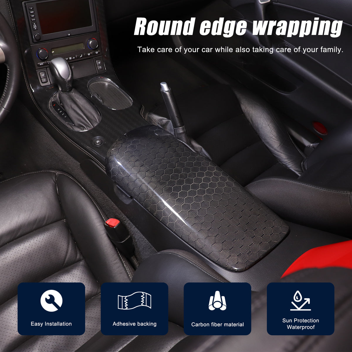 Honeycomb Carbon Fiber Center Console Armrest Box Cover For Corvette C6 2005-13 3
