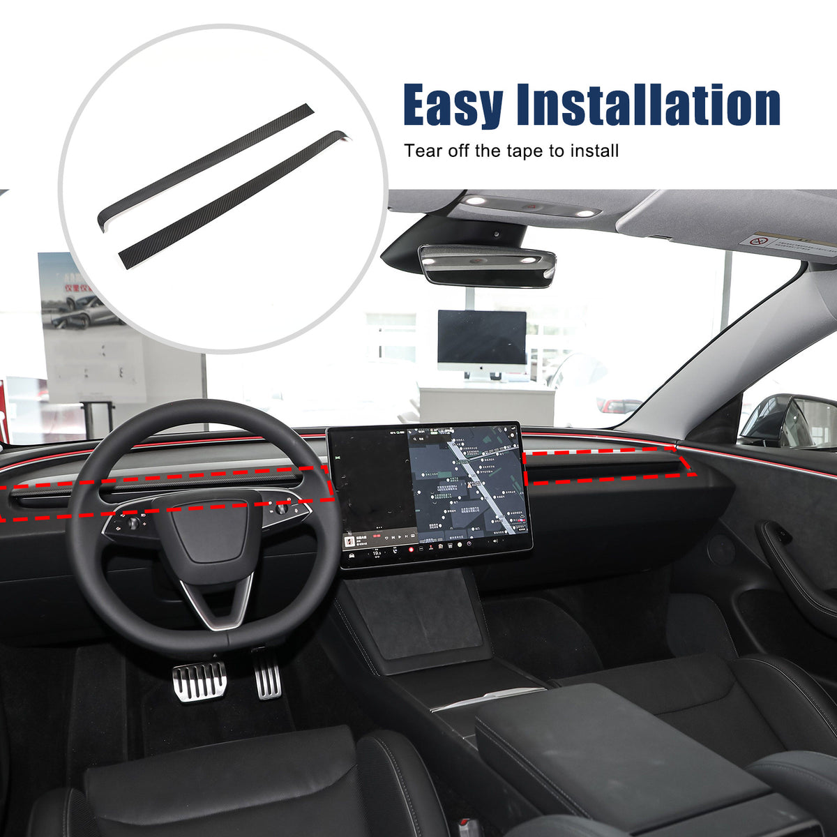 Real Dry Carbon Fiber Center Console Interior Trim Cover For Tesla Model 3 2023+ 21