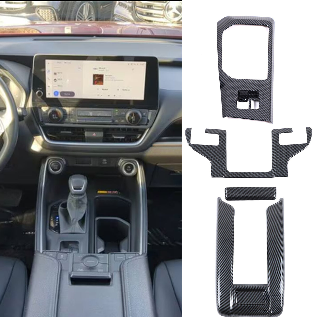 3pcs Carbon Fiber Center Console Trim Sets For Toyota Grand Highlander 2024+ 1