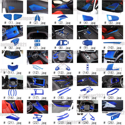 Blue Real Carbon Fiber Full Interior Set Decor Trim Kit for Corvette C8 20-25 - Variants 6-10 2