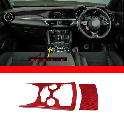 Red Real Carbon Fiber Large Gear Shift Panel Trim For Alfa Romeo Stelvio 2020-23 4