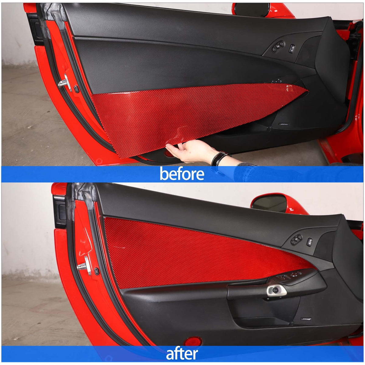 Red Carbon Fiber Interior Anti-kick Door Panel Sticker For Corvette C6 2005-13 6