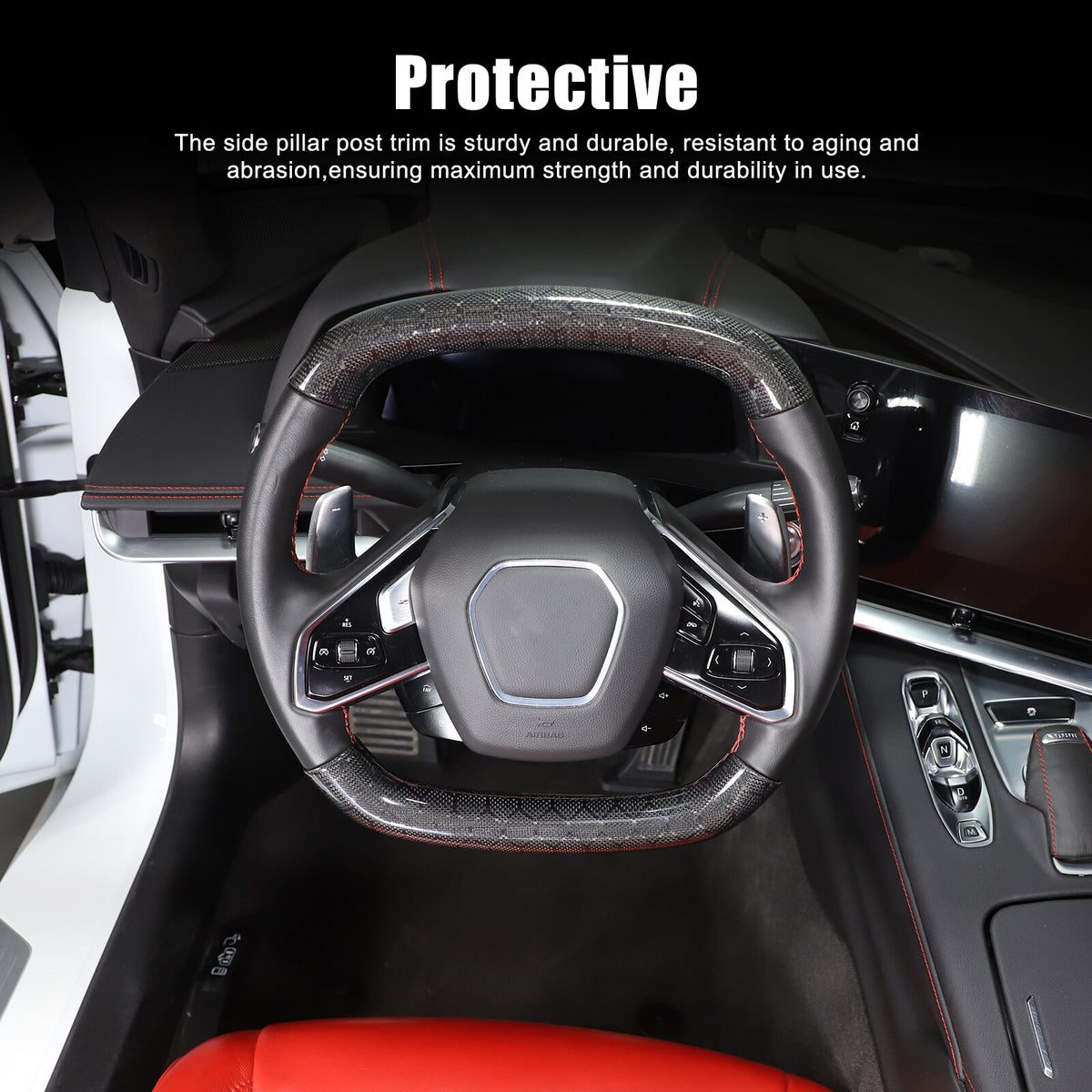 Real Honeycomb Carbon Fiber Steering Wheel Top Handle Cover Trim For C8 Corvette 15