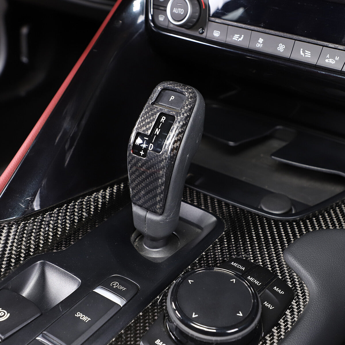2pcs Carbon fiber Gear Shift Knob Handle Trim Cover For Toyota Supra A90 2019-22 6