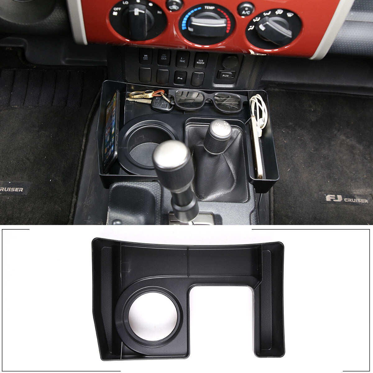L & U Shape Gear Shift Storage Box Tray Organizer For Toyota FJ Curiser 07-21 10