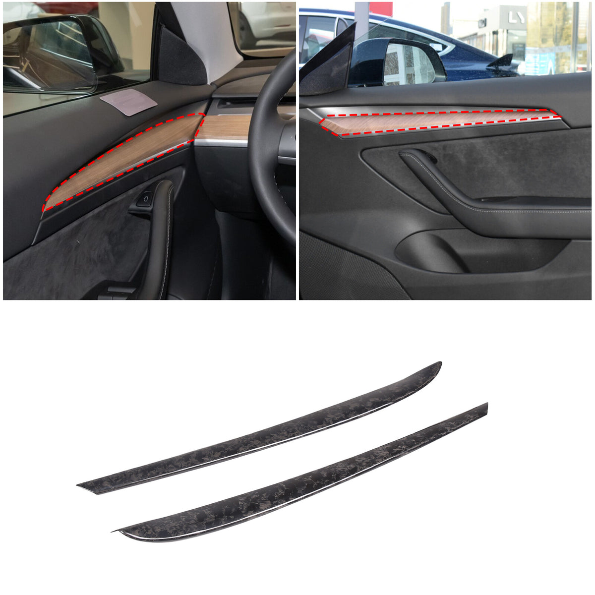 Forged Real Carbon Fiber Inner Door Panel Strip Trim For Tesla Model 3 Y 2021-22 13