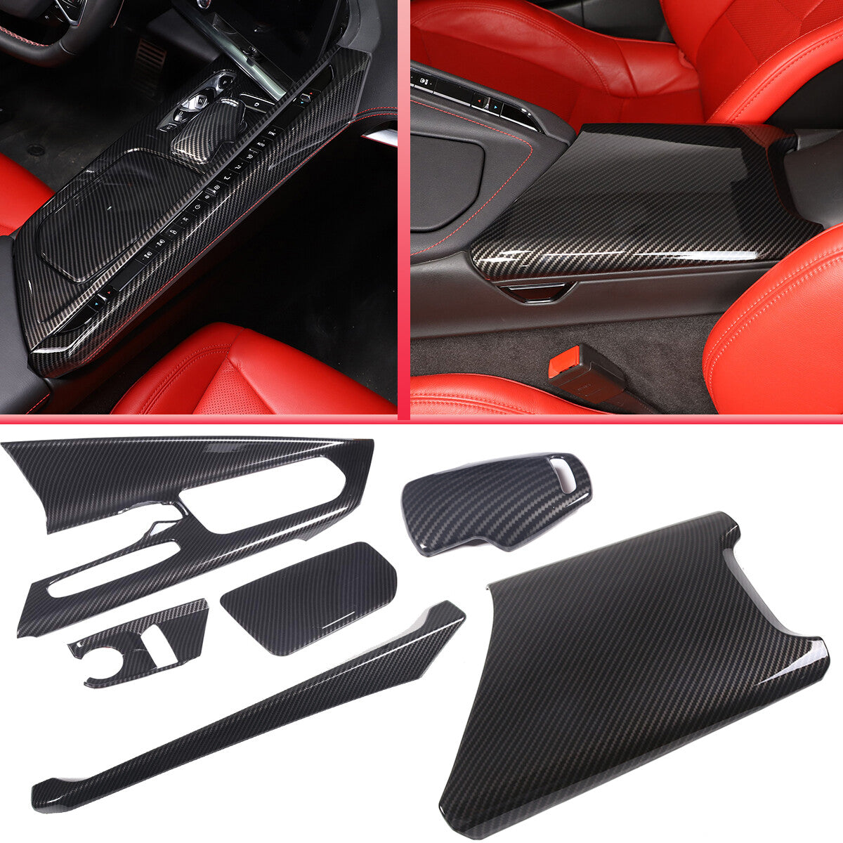 Carbon Fiber ABS Center Console Panel Trim Cover Set Kit For Corvette C8 20-26 2