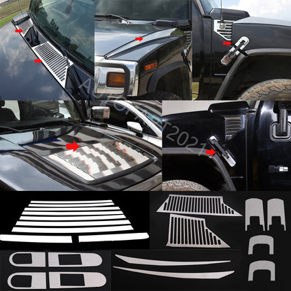 21PCS Front Engine Hood Air Outlet Vent Accent trim cover For Hummer H2 2003-09 1