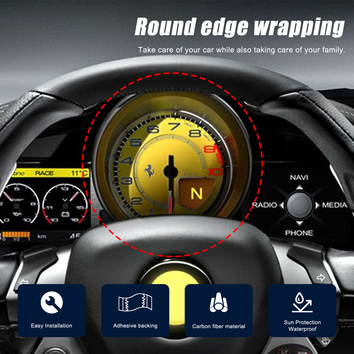 For Ferrari 458/488 11-16 Real Carbon Fiber Center Instrument Panel Trim US 16