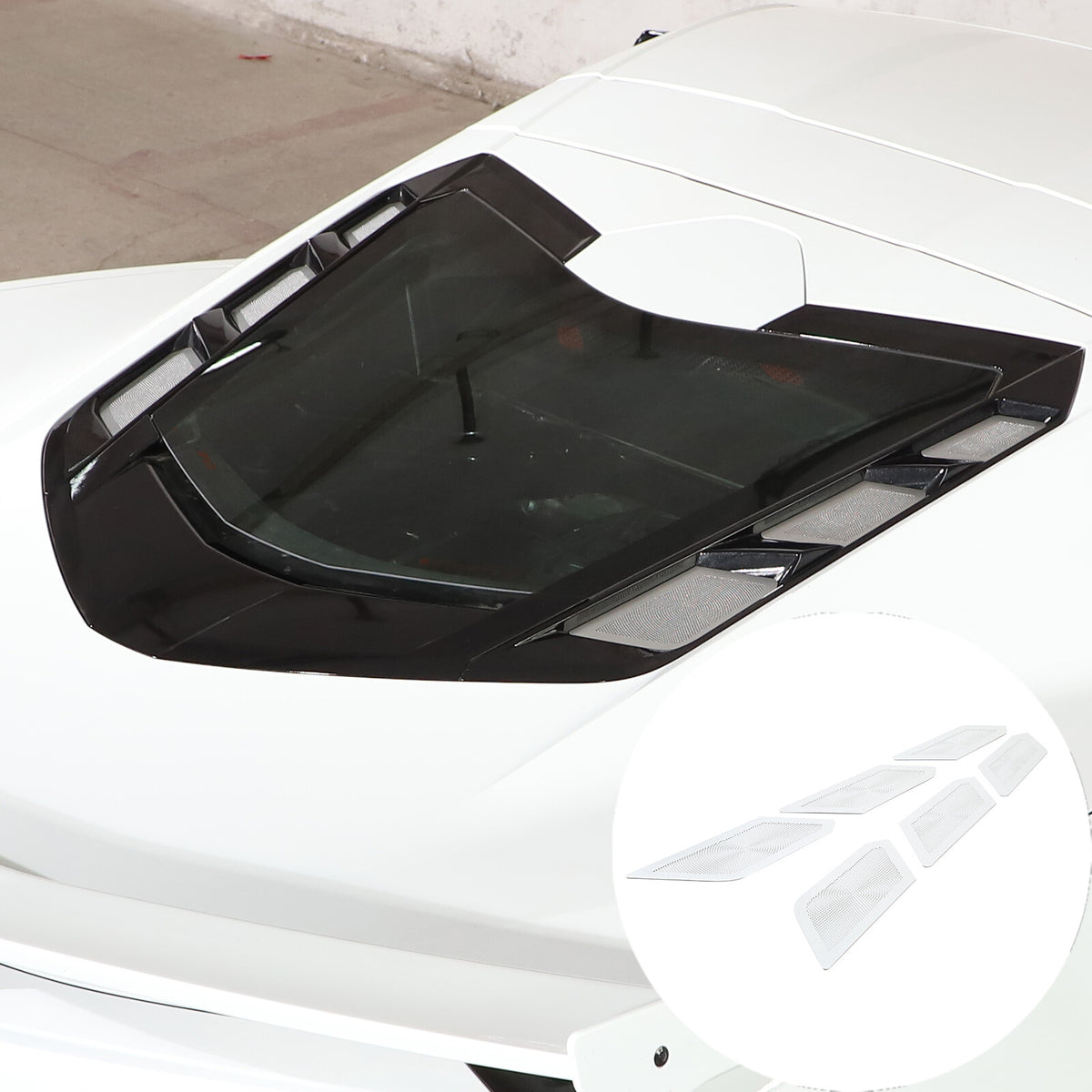 Perforated Rear Hood Vent Inserts for 2020-2026 C8 Corvette Brushed Stainless 15