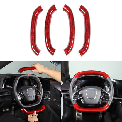 Red Real Carbon Fiber Steering Wheel Top Handle Cover Trim For C8 Corvette 20-26 16