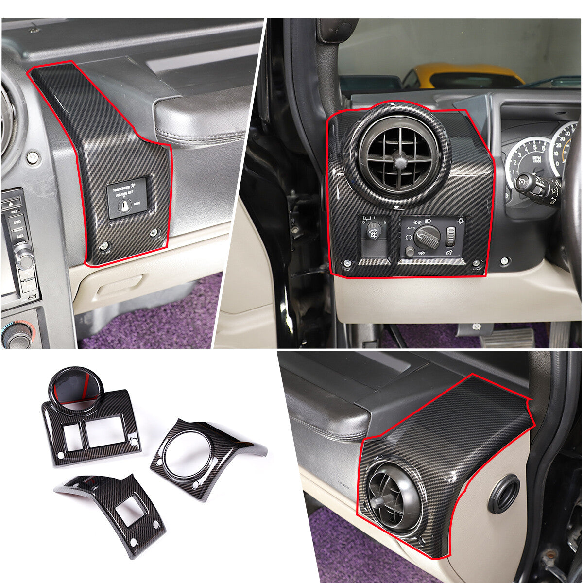 ABS Carbon Fiber Interior Full Set Panel Cover Trim Kit for Hummer H2 2003-2007 13