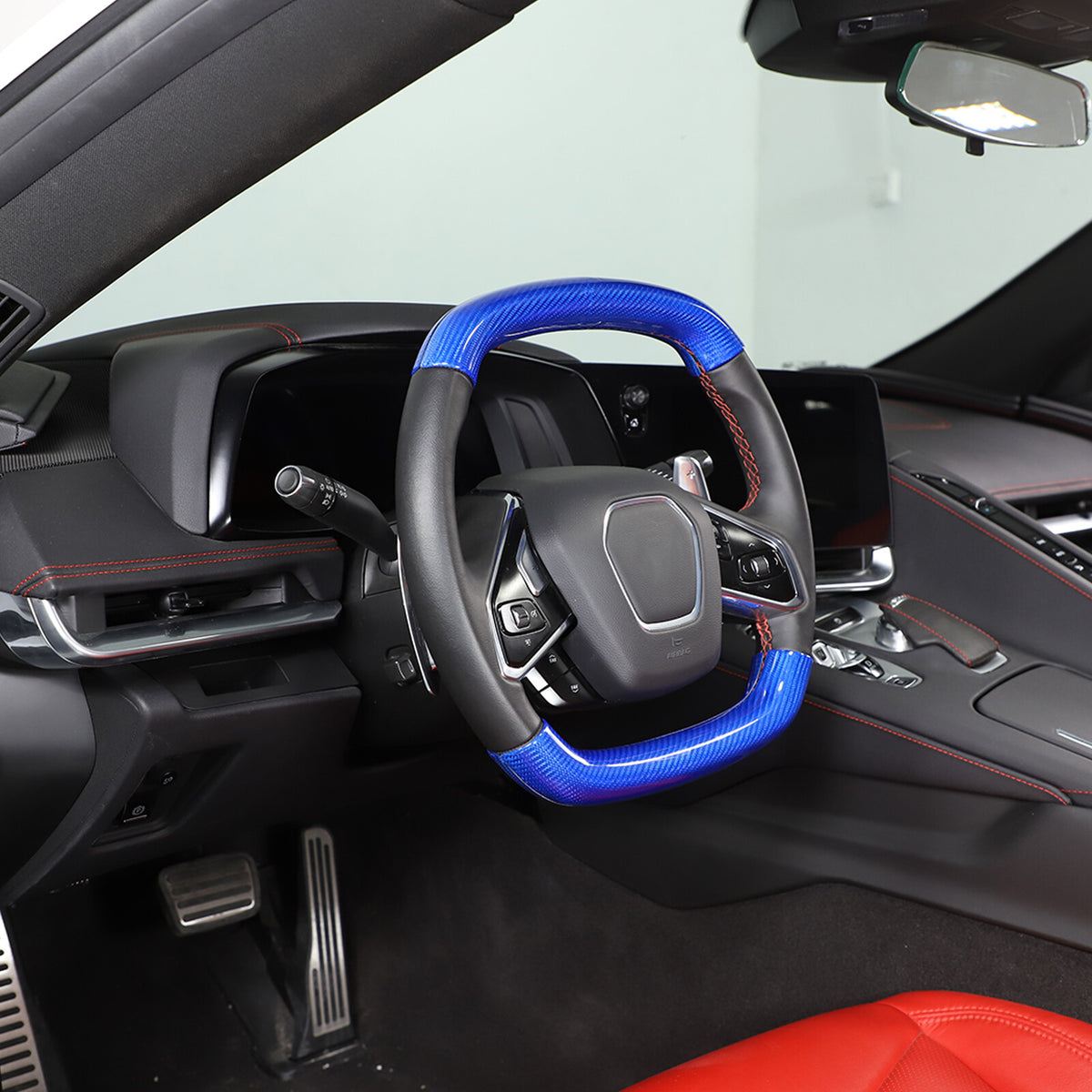 Blue Carbon Fiber Steering Wheel Top Lower Handle Cover Trim For C8 Corvette 9