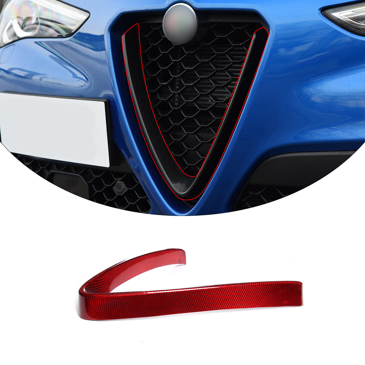 Red Carbon Base Front V Shape Grille Cover Trim For Alfa Romeo Stelvio 17-20 4