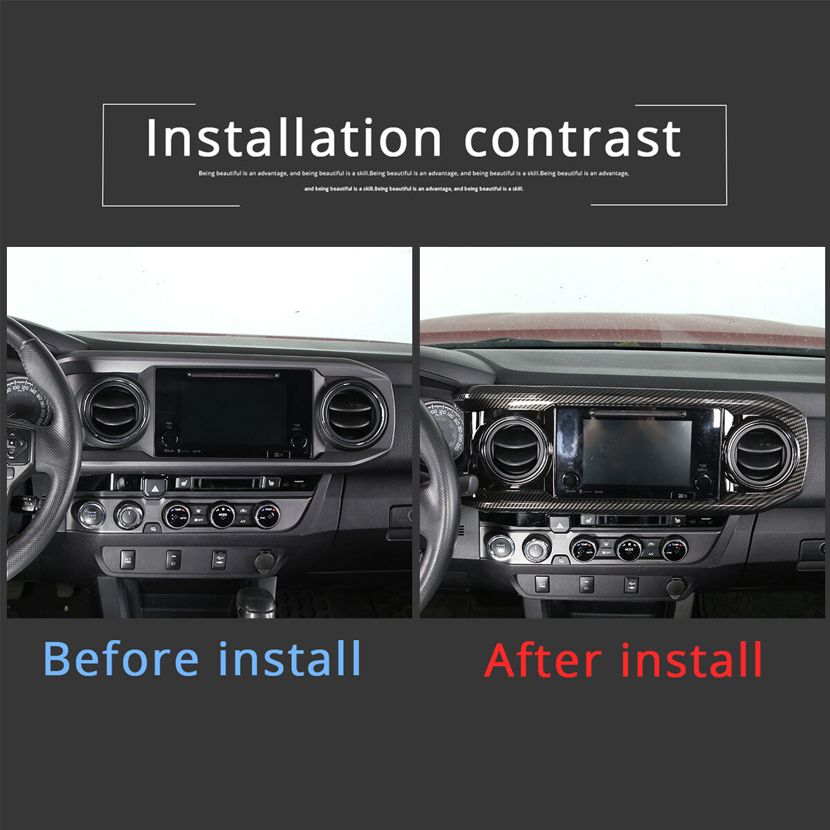 ABS Carbon Dashboard U Shape Air Vent Outlet Cover trim For Toyota Tacoma 16-23 12