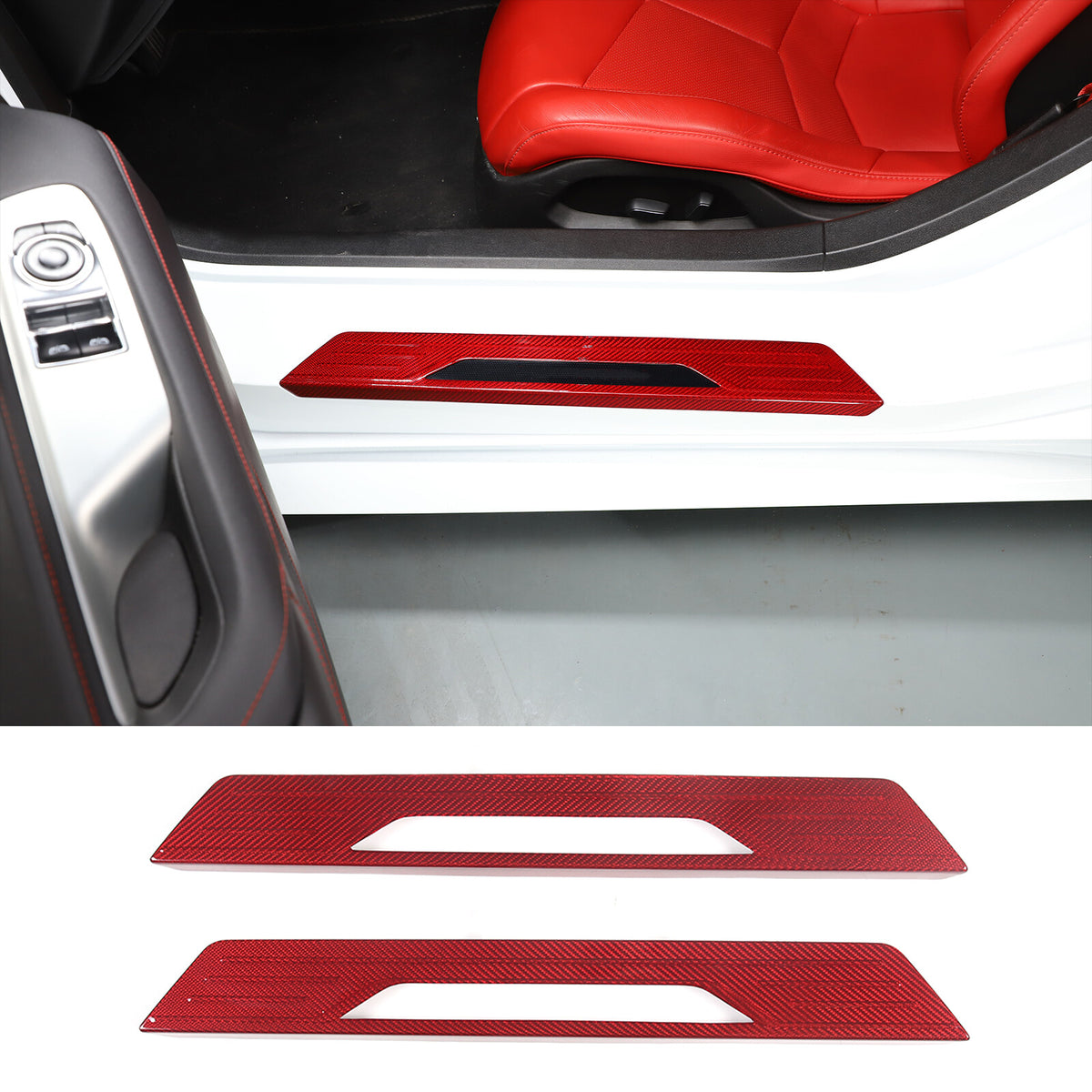 Red Real Carbon Fiber Full Interior Set Decor Trim Kit for Corvette C8 20-25 43