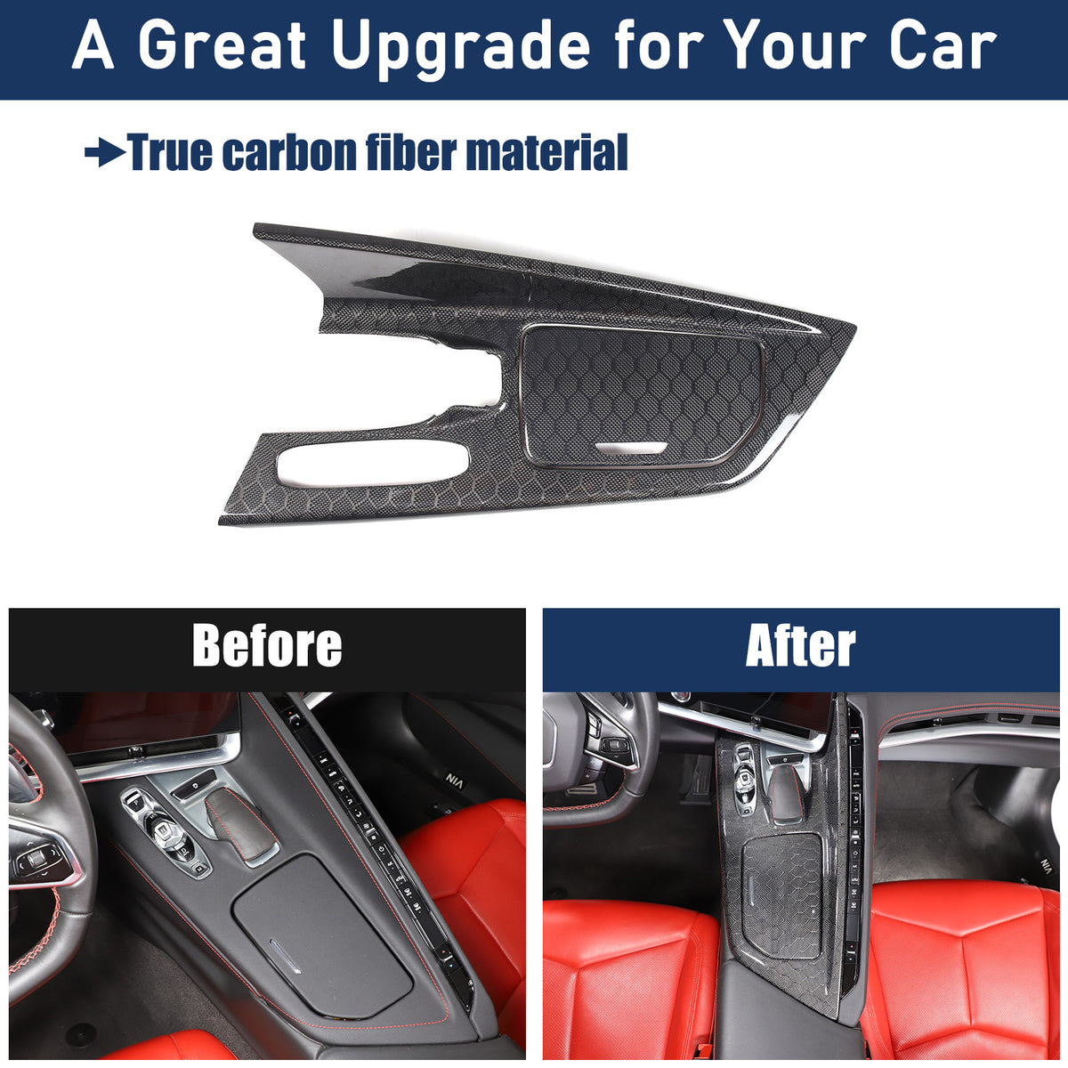 Real Honeycomb Carbon Fiber Center Console Gear Shift Panel Trim For C8 Corvette 21