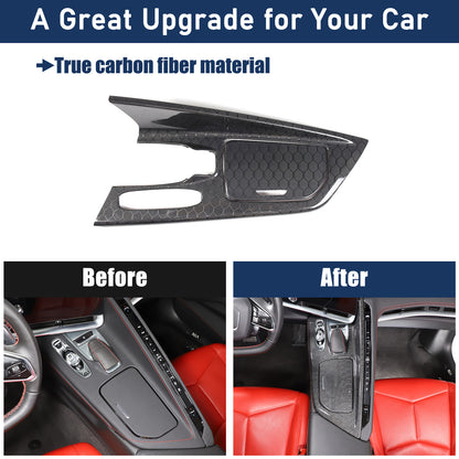 Real Honeycomb Carbon Fiber Center Console Gear Shift Panel Trim For C8 Corvette 21