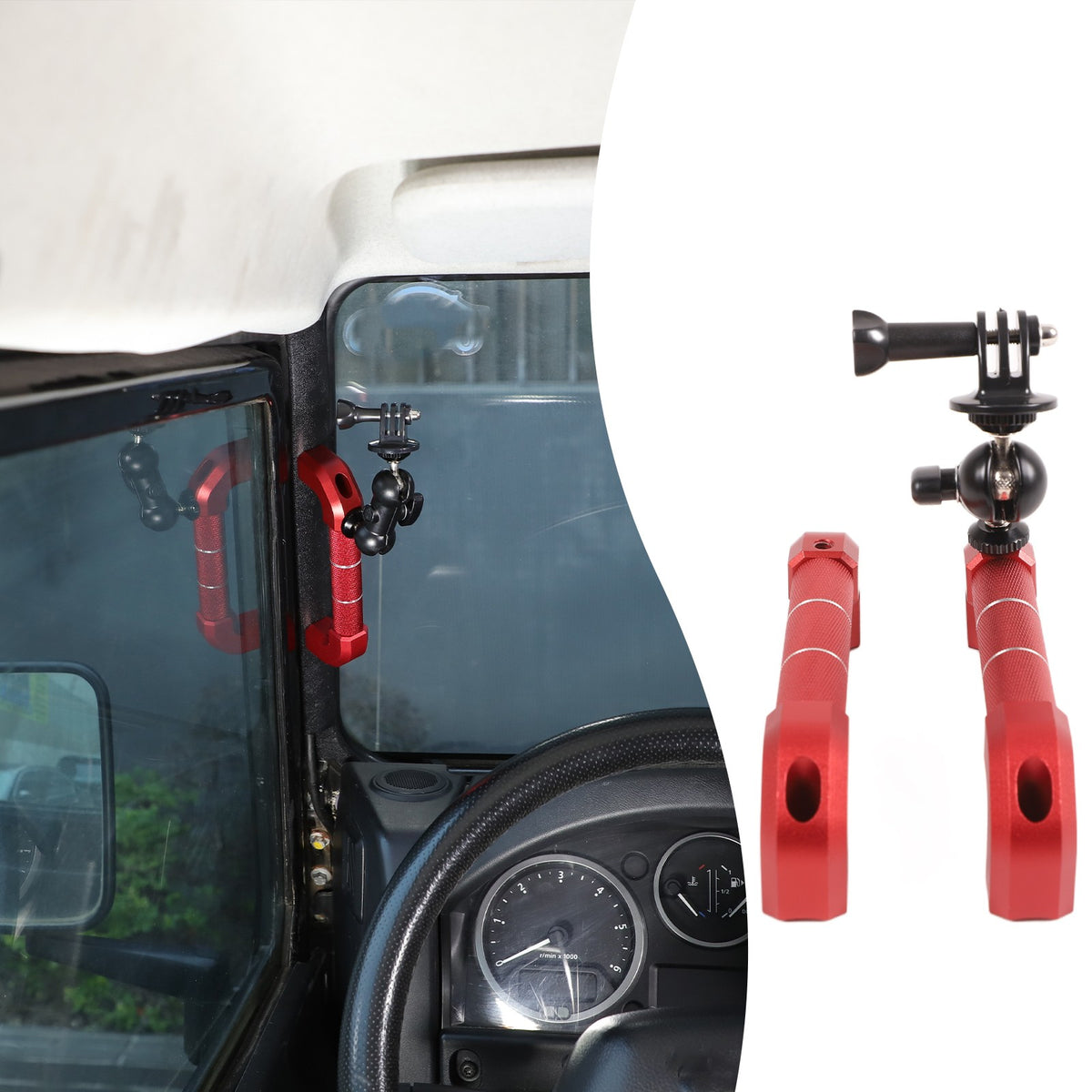 Red Aluminum A-Pillar Handle Cam Mount For Land Rover Defender L316 2004-2018 19