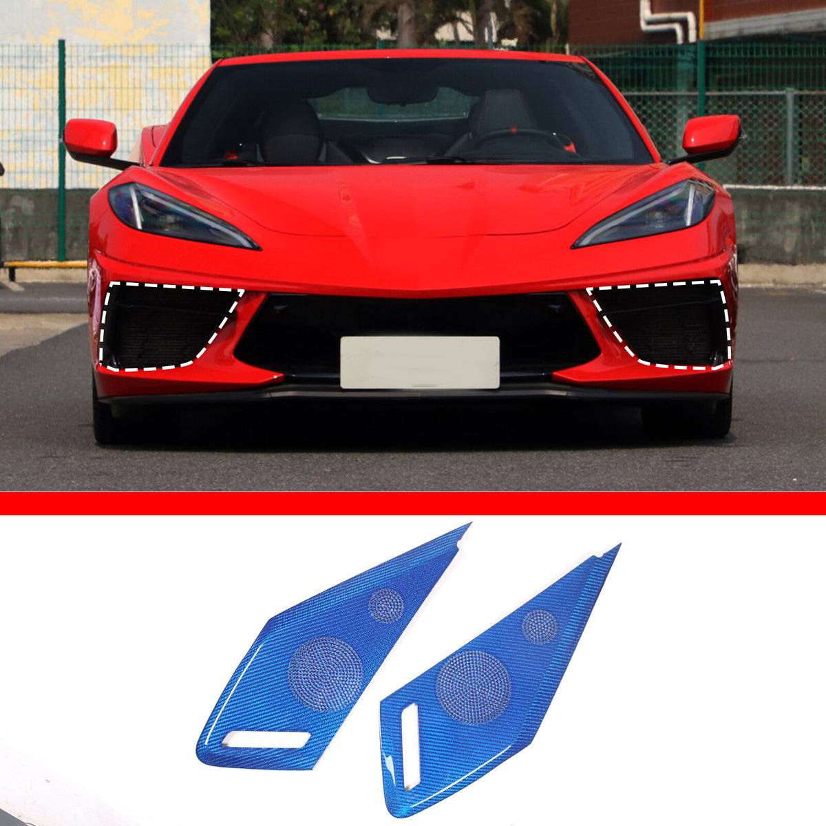 Blue Real Carbon Fiber Inner Door Speaker Panel Cover For Corvette C8 2020-2026 13