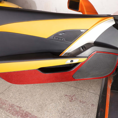 Red Carbon Fiber Door Panel Anti-kick Cover Trim For Corvette C7 2014-2019 5