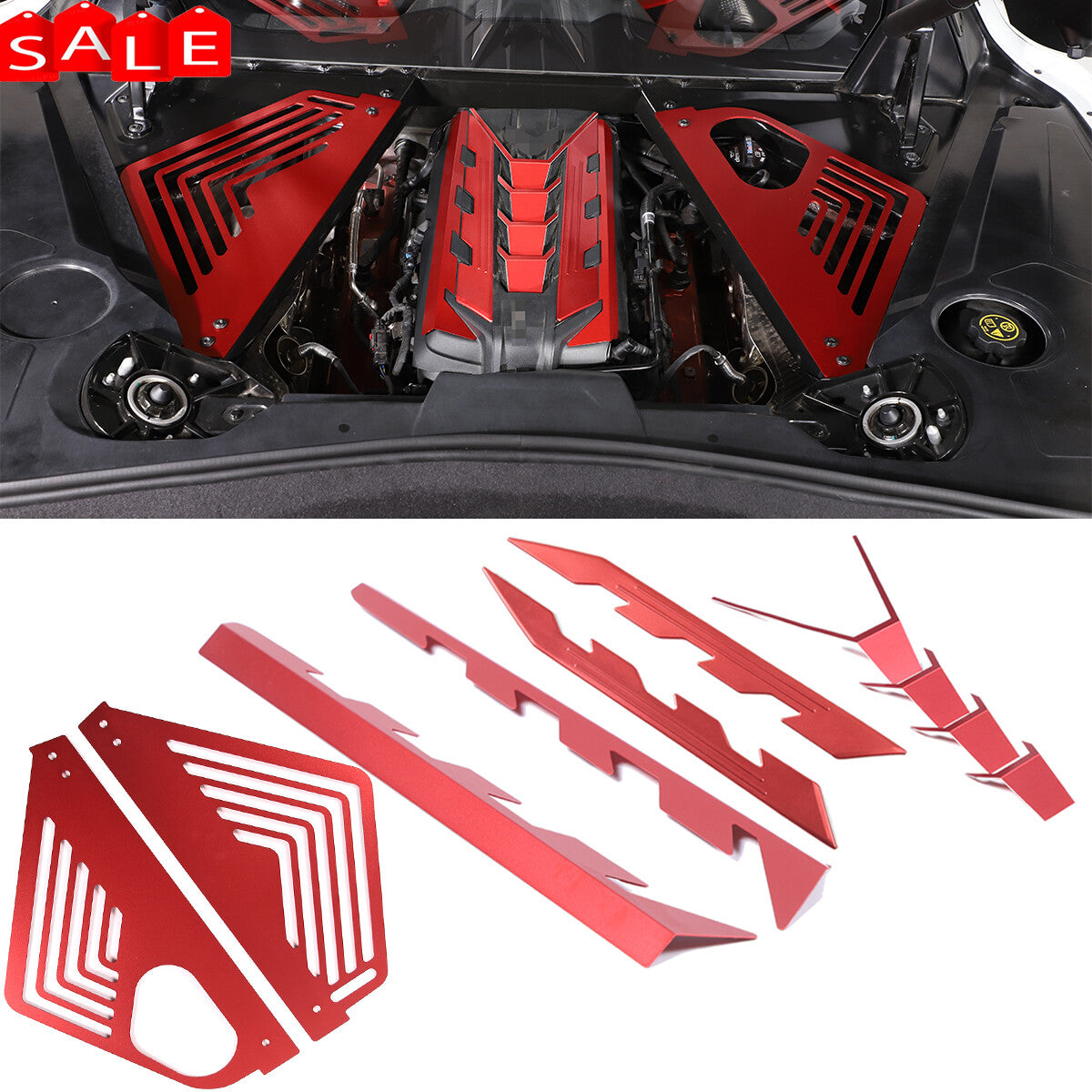 Red Alloy Engine Bay Panel Rear Crossmember Cover Set For CORVETTE C8 2020-26 2