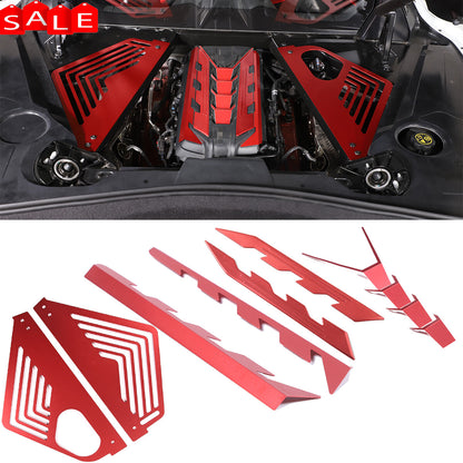 Red Alloy Engine Bay Panel Rear Crossmember Cover Set For CORVETTE C8 2020-26 2