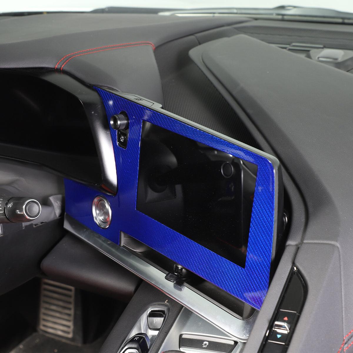Blue Real Carbon Fiber Dashboard Navigation Srceen Trim Cover For Corvette C8 8