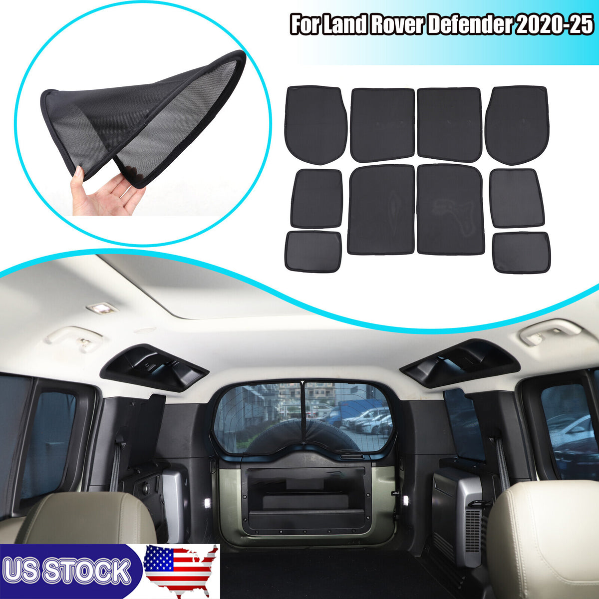 Car Window Screen Sun Shade Mesh Cover Windshield For LR Defender L663 20-25 US 1