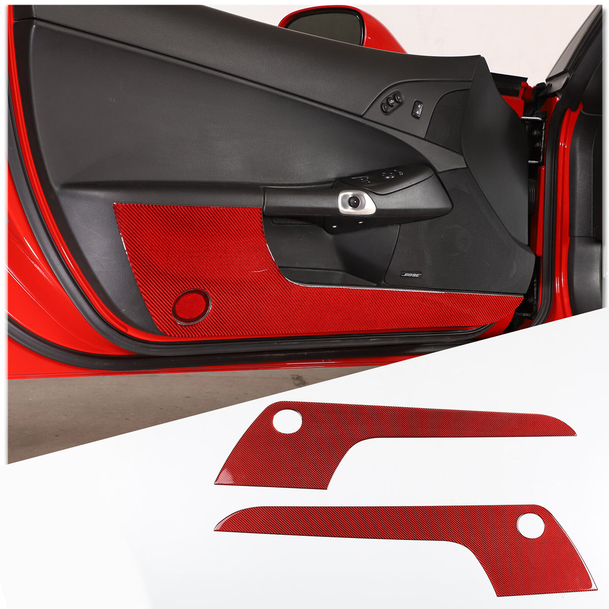 Red Carbon Fiber Door Bottom Anti-Kick Anti-Scratch Cover For Corvette C6 05-13 3